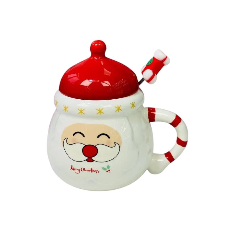Набор Красный Санта кружка с крышкой и ложкой 400 мл Белый (OS-102-1062) Набор Красный Санта кружка с крышкой и ложкой 400 мл Белый (OS-102-1062)