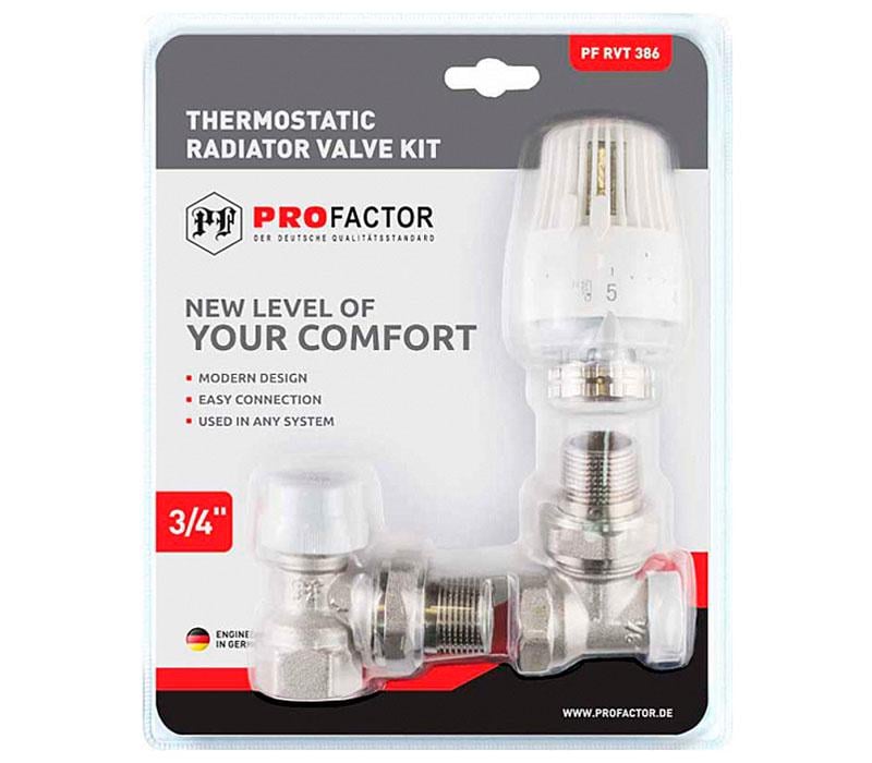 Комплект радиаторный прямой PROFACTOR PF RVT 386 термостатический 3/4" (53500) Комплект радиаторный прямой PROFACTOR PF RVT 386 термостатический 3/4" (53500)
