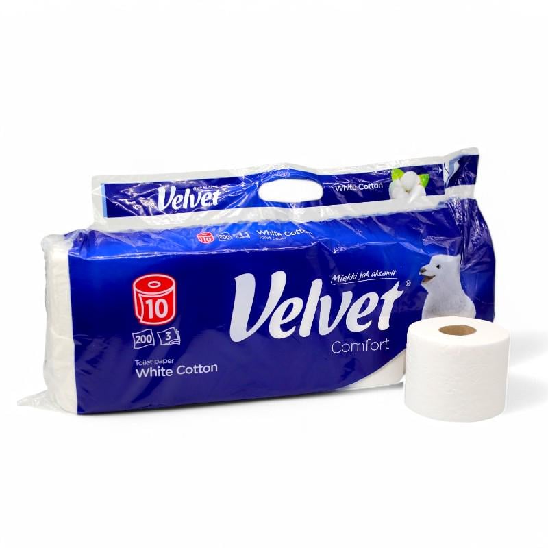 Папір туалетний Velvet White Cotton 10 рулонів 3 шари 200 відривів (НФ-00008164)