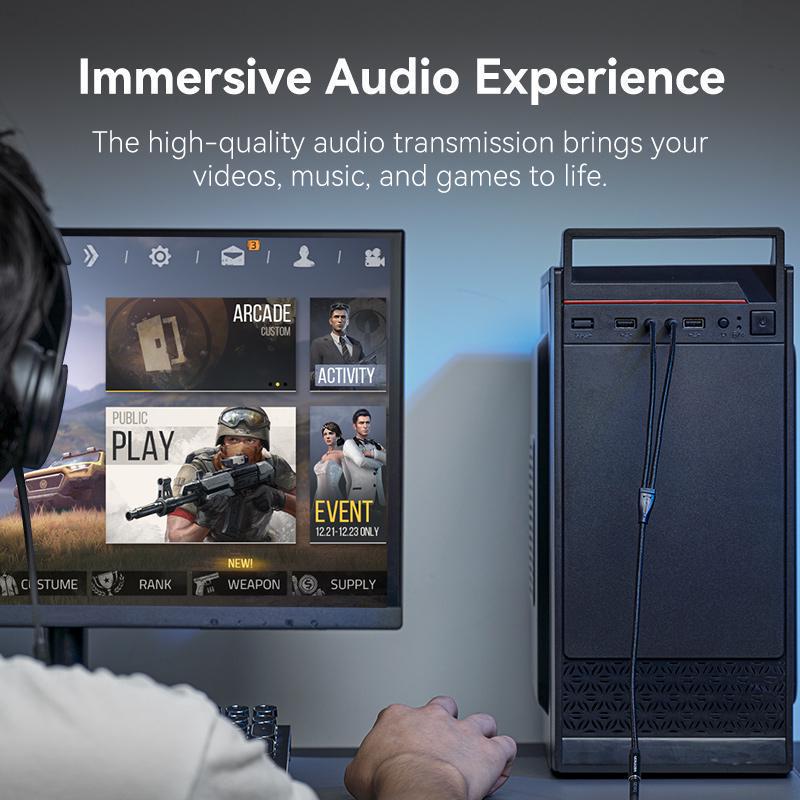 Перехідник Vention 2х3.5 мм minijack-3.5 мм minijack стерео AUX 4-піновий TRRS Нейлонова оплітка 0,3 м Чорний (BHFBY) - фото 5 Перехідник Vention 2х3.5 мм minijack-3.5 мм minijack стерео AUX 4-піновий TRRS Нейлонова оплітка 0,3 м Чорний (BHFBY) - фото 5