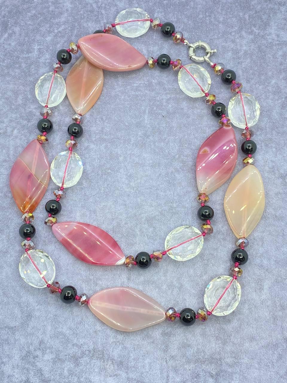 Бусы агат 95 см Розовый (593)