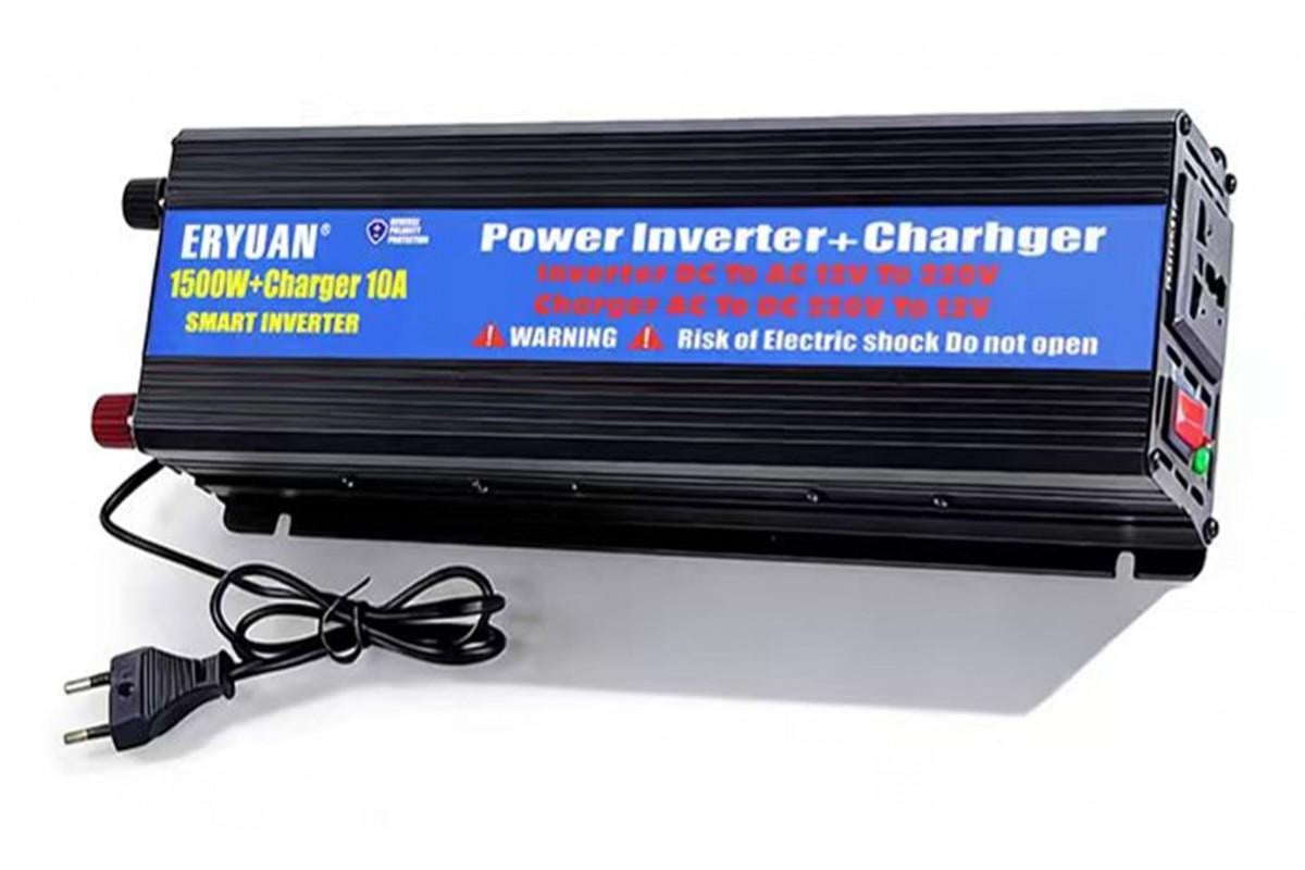 Инвертор автомобильный зарядный ERYUAN 1500W 12V/220V 10A дисплей Черный (147-14-17704)