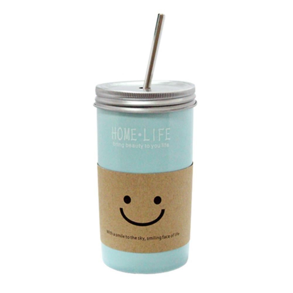 Стакан Смайл с крышкой и трубочкой керамический 500 мл Голубой (21-бла-O8030-41) Стакан Смайл с крышкой и трубочкой керамический 500 мл Голубой (21-бла-O8030-41)