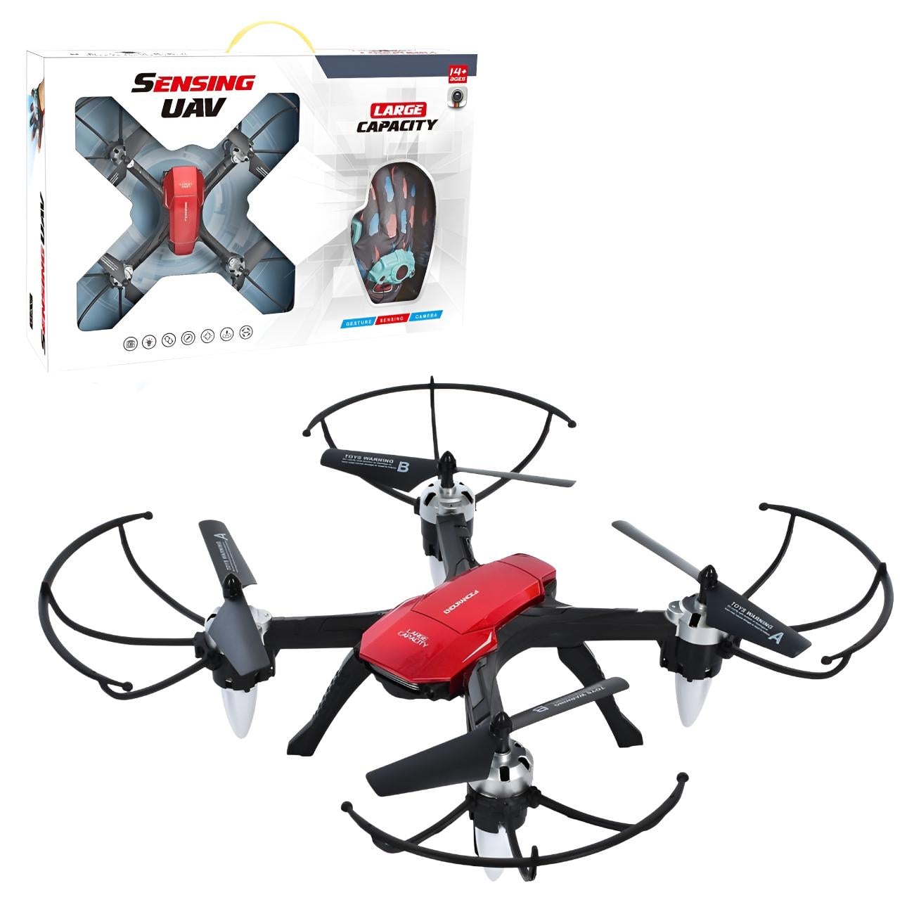 Квадрокоптер детский Sensing UAV 28 см с пультом-перчаткой 2.4G/свет Красный (H263)