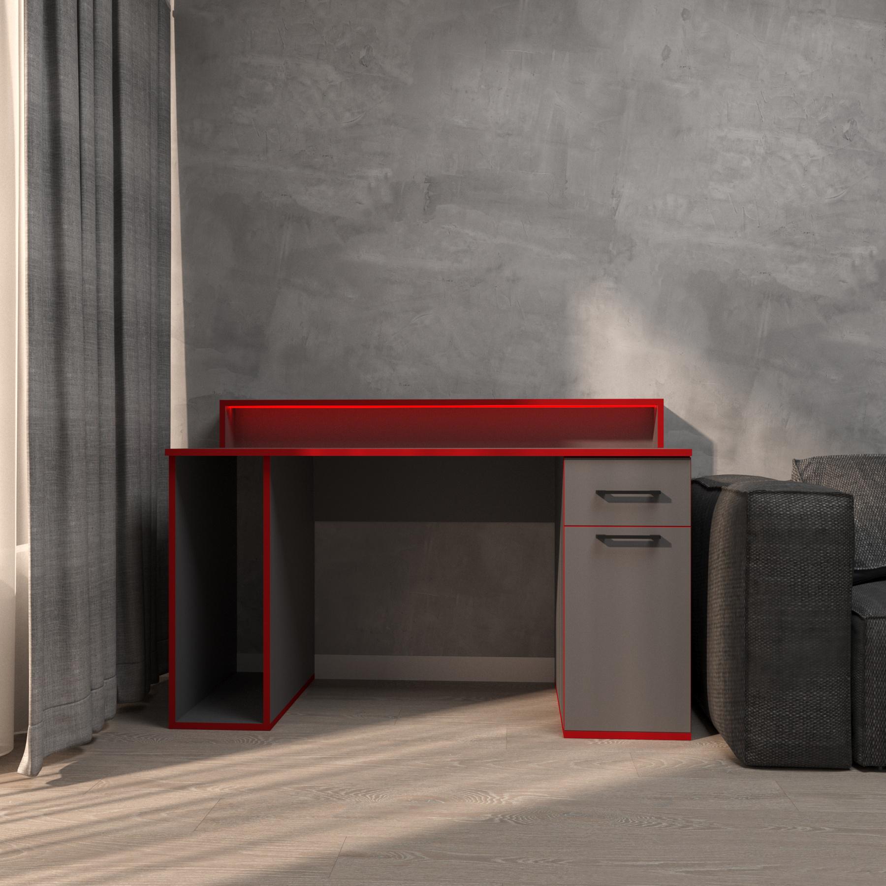 Компьютерный стол Mebellini Комбо MODERN 1250х710/860х600 мм Анрацит с красной кромкой (арт.SKEP1000-081) - фото 2 Компьютерный стол Mebellini Комбо MODERN 1250х710/860х600 мм Анрацит с красной кромкой (арт.SKEP1000-081) - фото 2