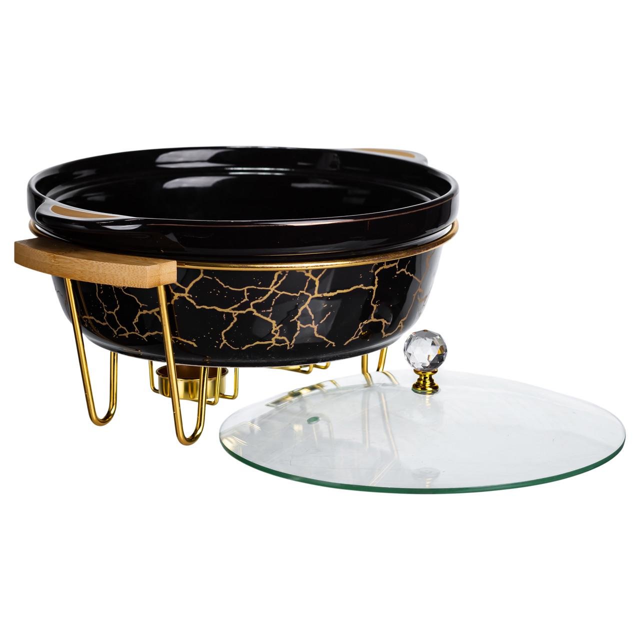 Мармит фарфоровый настольный круглый с подогревом Черный мрамор 2 л ​​(LC-718)