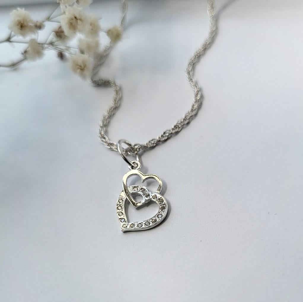 Подвеска Два Сердца в камнях из серебра 925 проба 0,70 г (0360)