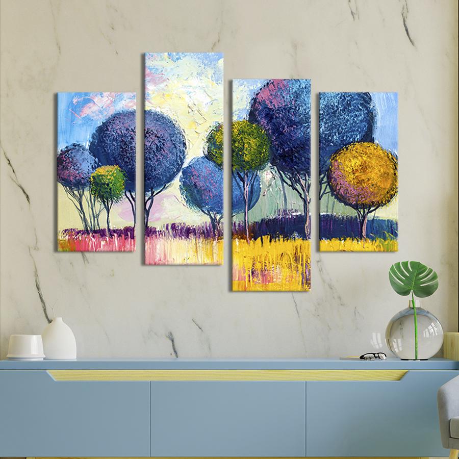 Модульна картина із чотирьох частин на холсті інтер'єрна картина Абстрактні кольорові дерева 149x106 см (622-42)
