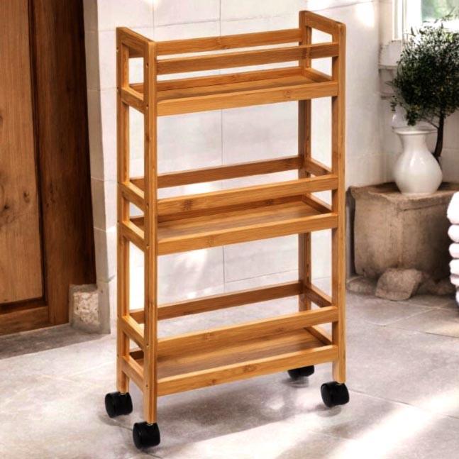 Этажерка для ванной из дерева на колесиках Олдаси Охра (АБТ-003004)