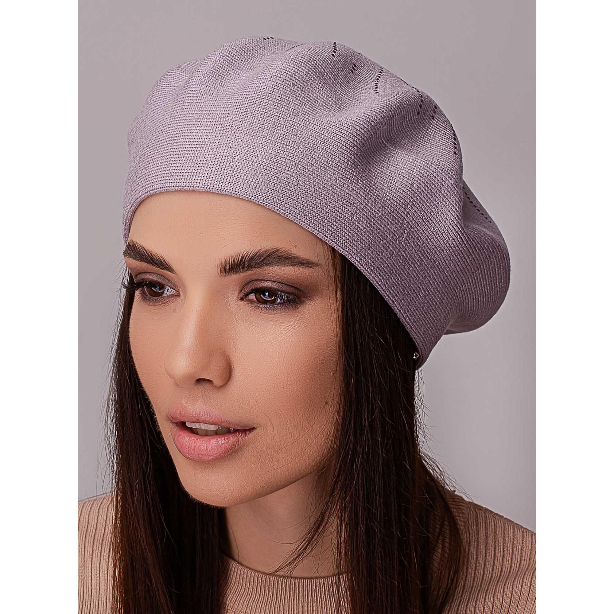 Берет вискозный женский с добавлением шерсти без подкладки украшенный стразами Leks Акация Лаванда