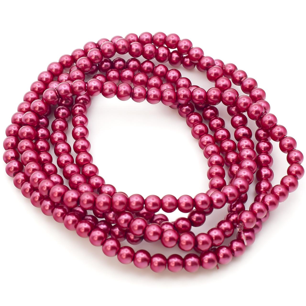 Бусины стеклянные на нитке под жемчуг 4 мм 80 см 209 шт. Красный лотос (БЖ0004к37)