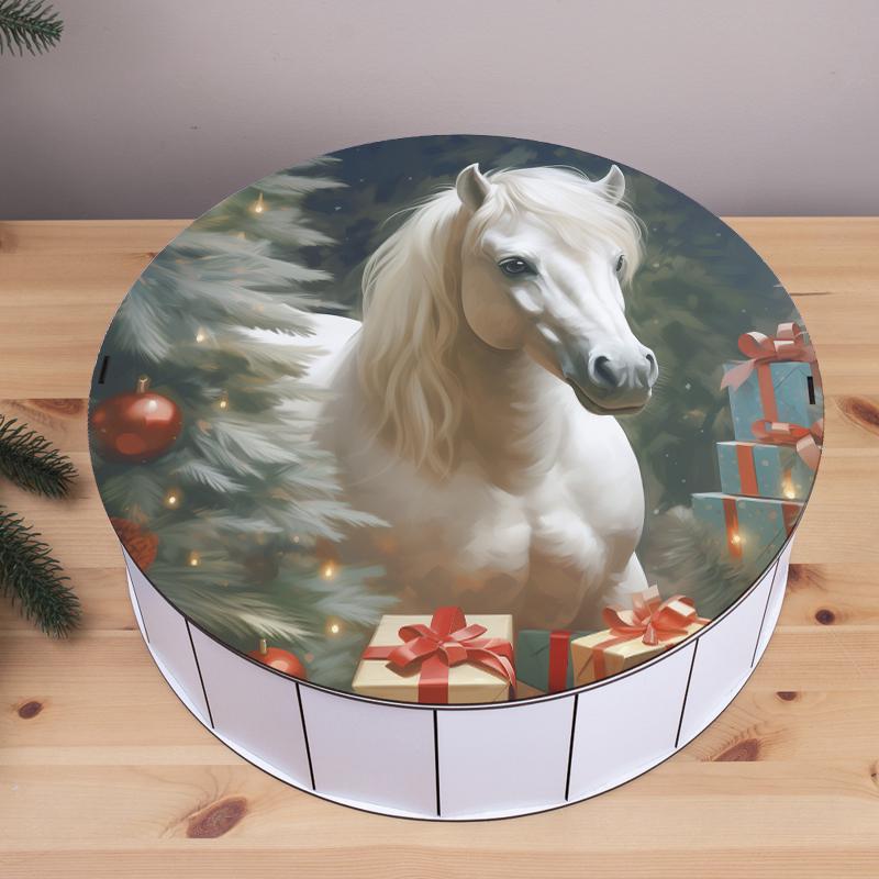 Коробка круглая новогодняя с конем 40 см (4982-25)
