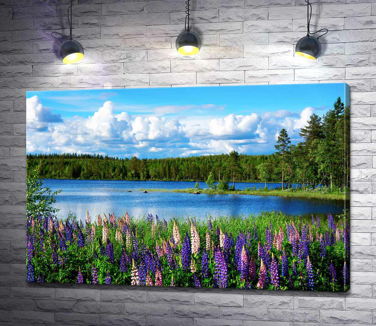 Картина ArtPoster Летние цветы люпина укрыли берег лесного озера 130x86 см Модуль №1 (002696)