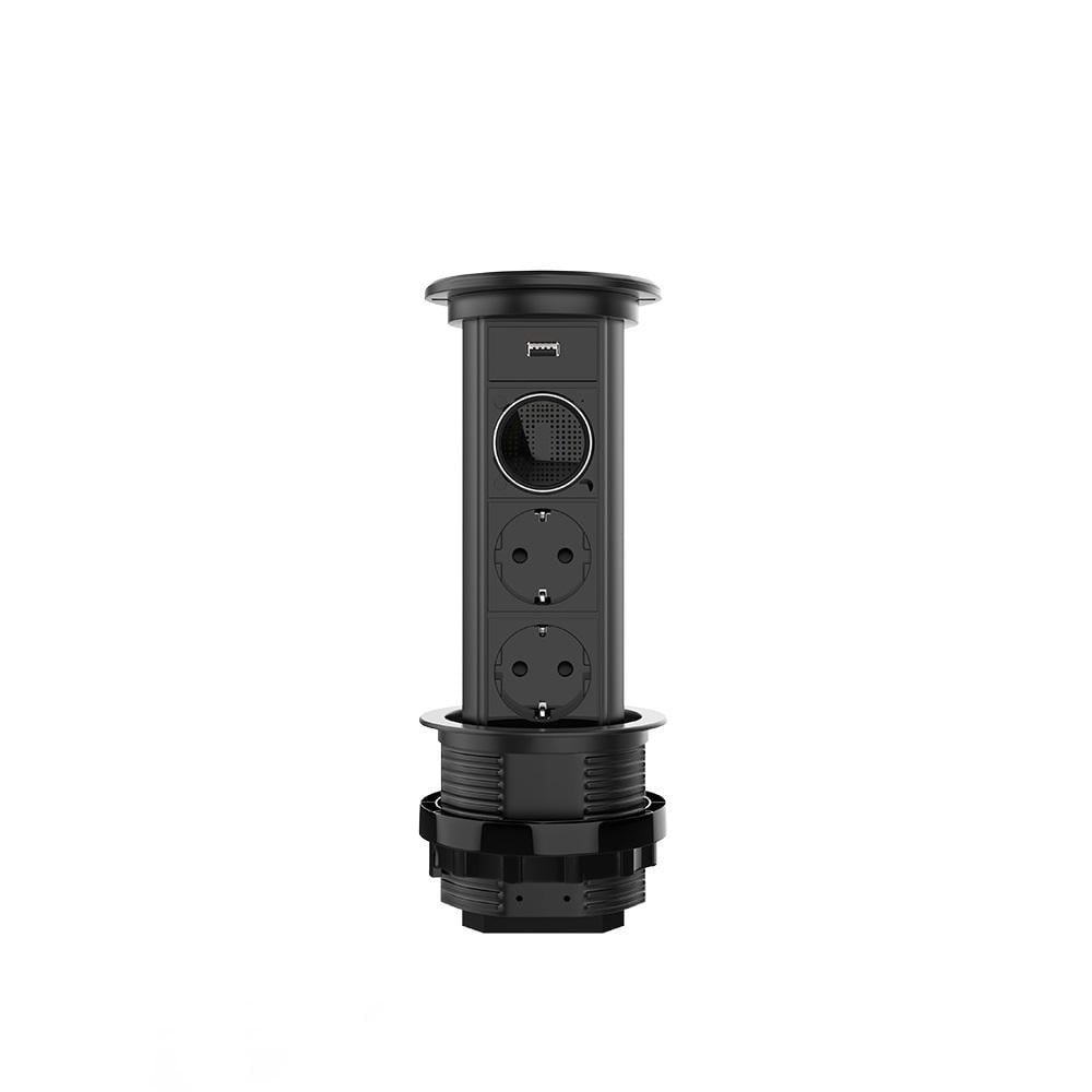 Блок выдвижной Livolo две розетки/USB/Bluetooth колонка Черный (VL-SHS021-FCTC-FCF-B) Блок выдвижной Livolo две розетки/USB/Bluetooth колонка Черный (VL-SHS021-FCTC-FCF-B)
