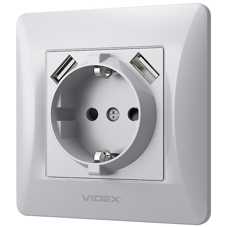 Одинарна розетка із заземленням Videx Binera VF-BNSK1GU2-SS Сріблястий