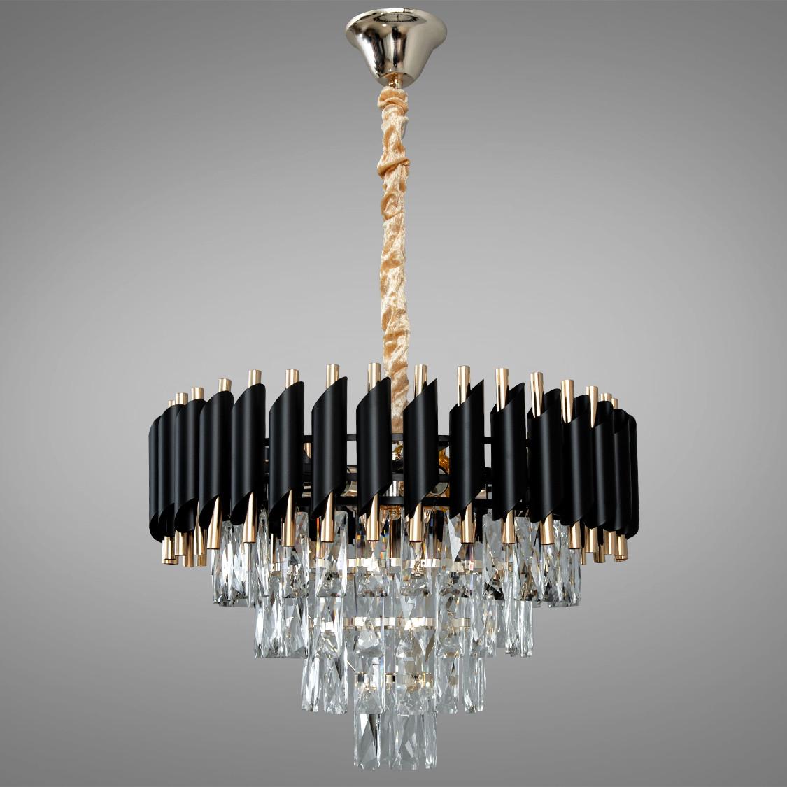 Люстра підвісна кришталева 9001-500BK+SGD на 9 ламп Чорний/Золотий (31424533)