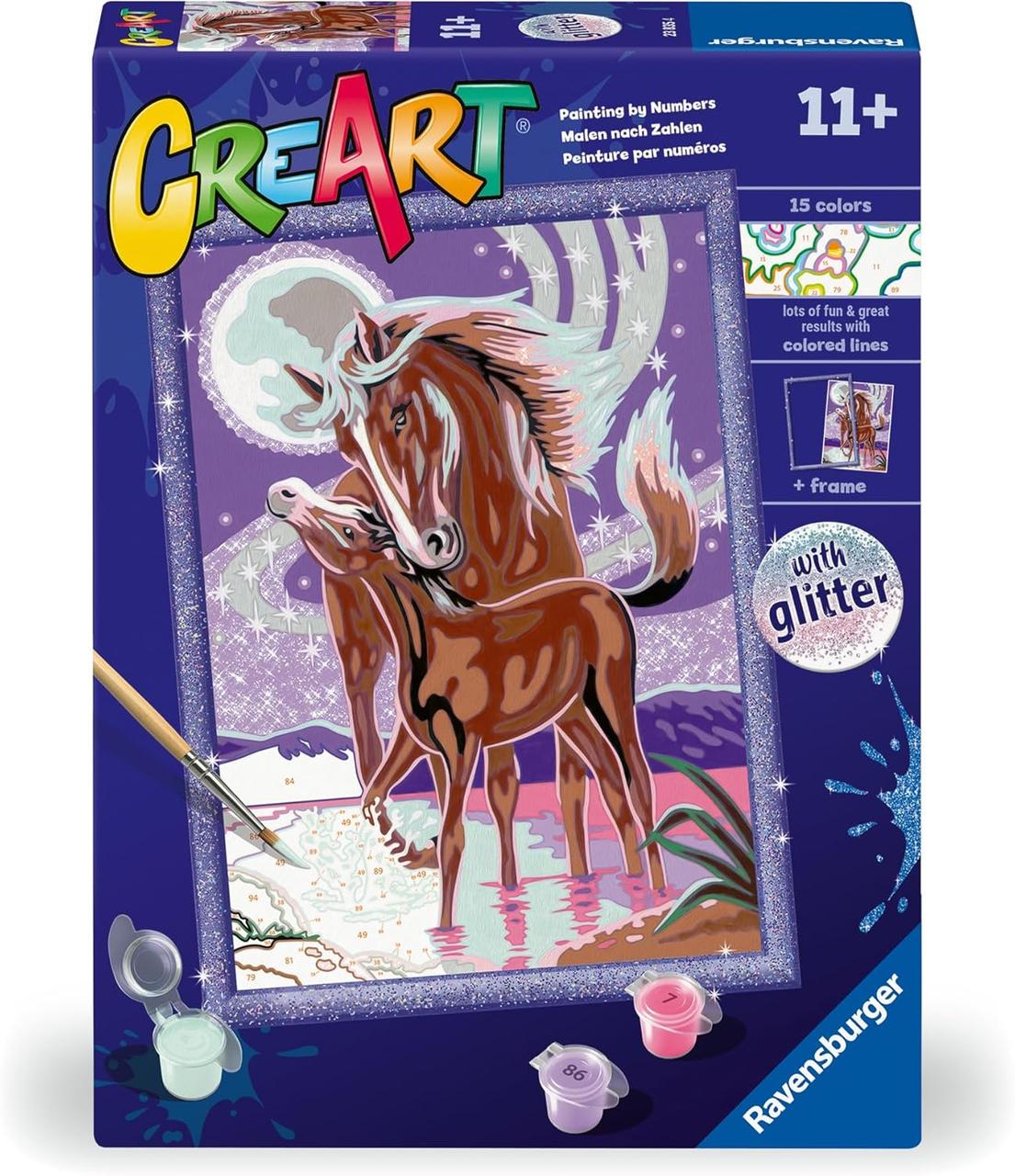 Картина по номерам Лошадь с жеребцом Ravensburger CreArt 24×18 см с блестками и рамкой 15 акриловых красок от 11 лет (SKU-279)