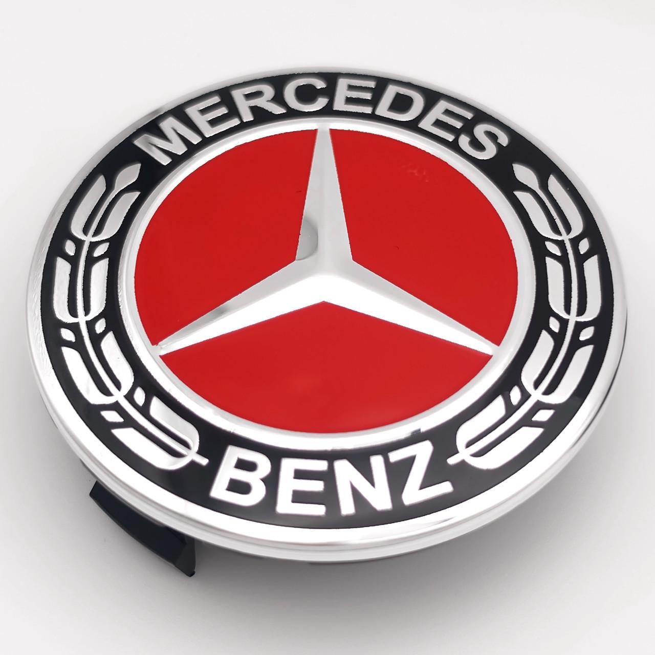 Ковпачок заглушка маточини колеса Mercedes Benz 75 мм тип 1 Чорний/Червоний (3012414343)