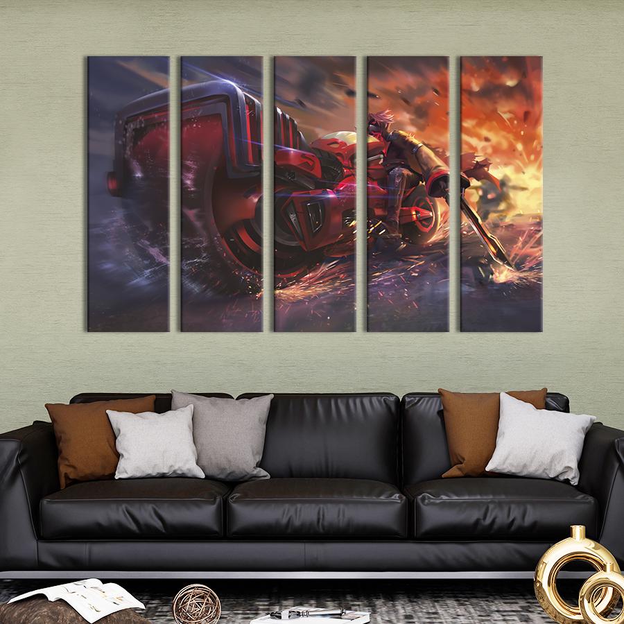 Модульная картина из 5 частей Red motorcycle cyberpunk 132x80 см (695-51)