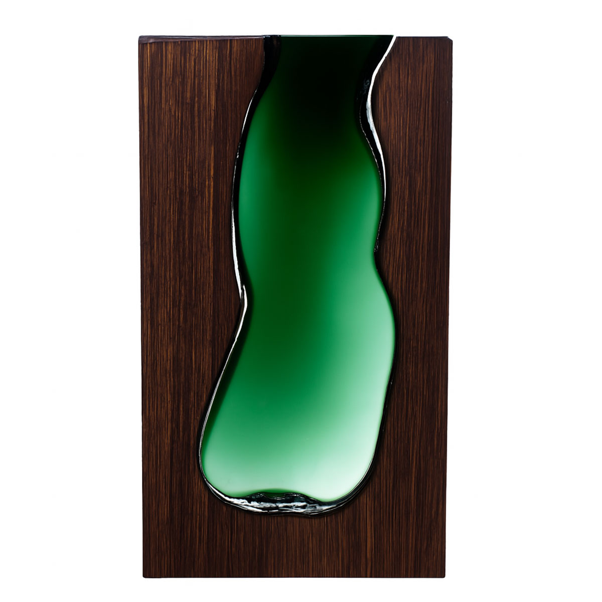 Ваза декоративная для цветов стеклянная с деревянным основанием 31,5 см