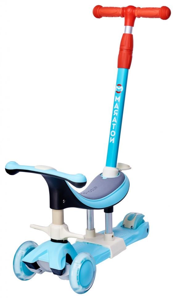 Самокат детский трехколесный 5в1 Maraton Credo II с родительской ручкой и сиденьем Бирюзовый