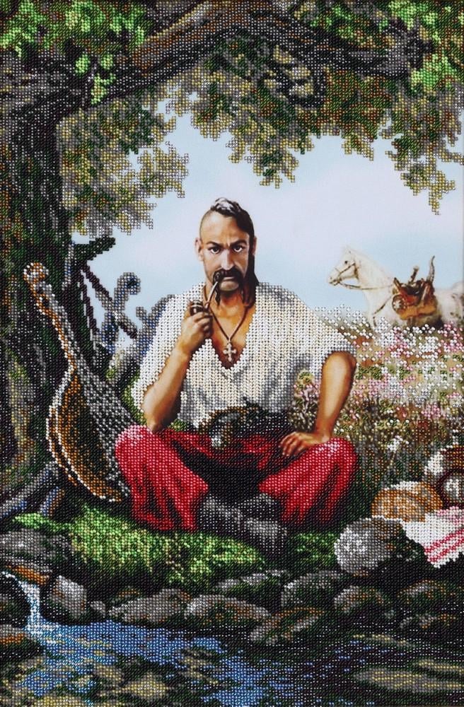 Вышивка бисером Казак Мамай частичная выкладка 31х46 см (1659549730)