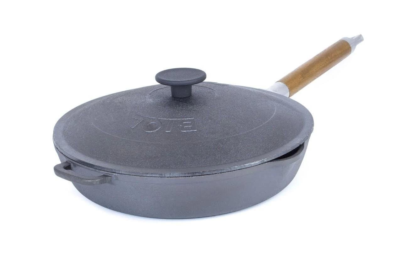 Сковорода чавунна з двома носиками знімною ручкою і чавунною кришкою Биол 26 см (12261)