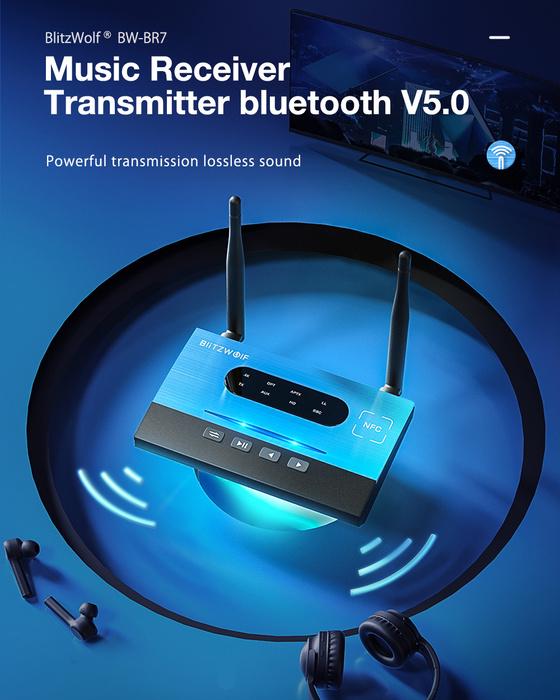 Bluetooth ресивер/трансмітер BlitzWolf BR-7 3в1 RX/TX/BM Bypass Mode NFC ANC aptx - фото 6