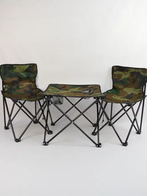 Туристичний набір для пікніка складаний в сумці стіл та стільці 2 шт. Зелений (31767042)