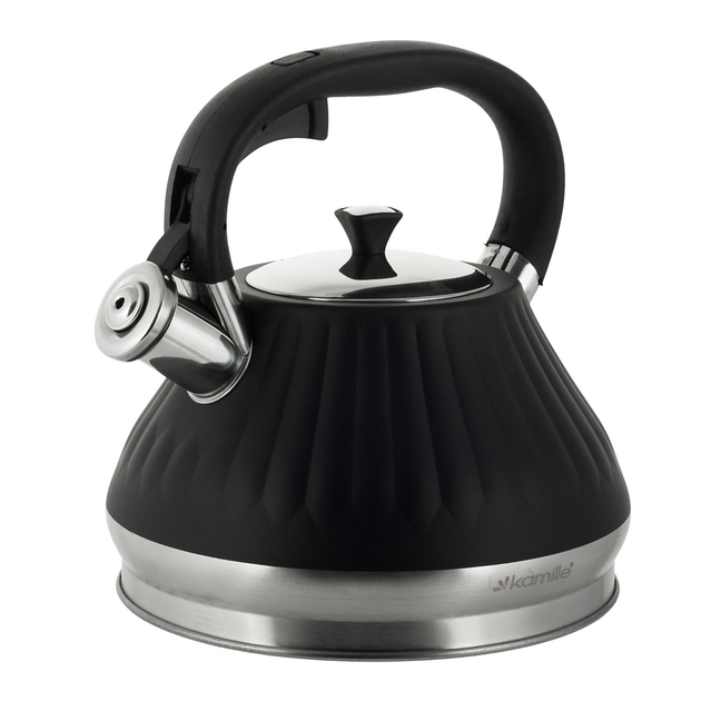 Чайник со свистком и ручкой с покрытием soft touch Kamille KM-0858 из нержавеющей стали 3 л Черный (150-84-0858) - фото 1 Чайник со свистком и ручкой с покрытием soft touch Kamille KM-0858 из нержавеющей стали 3 л Черный (150-84-0858) - фото 1