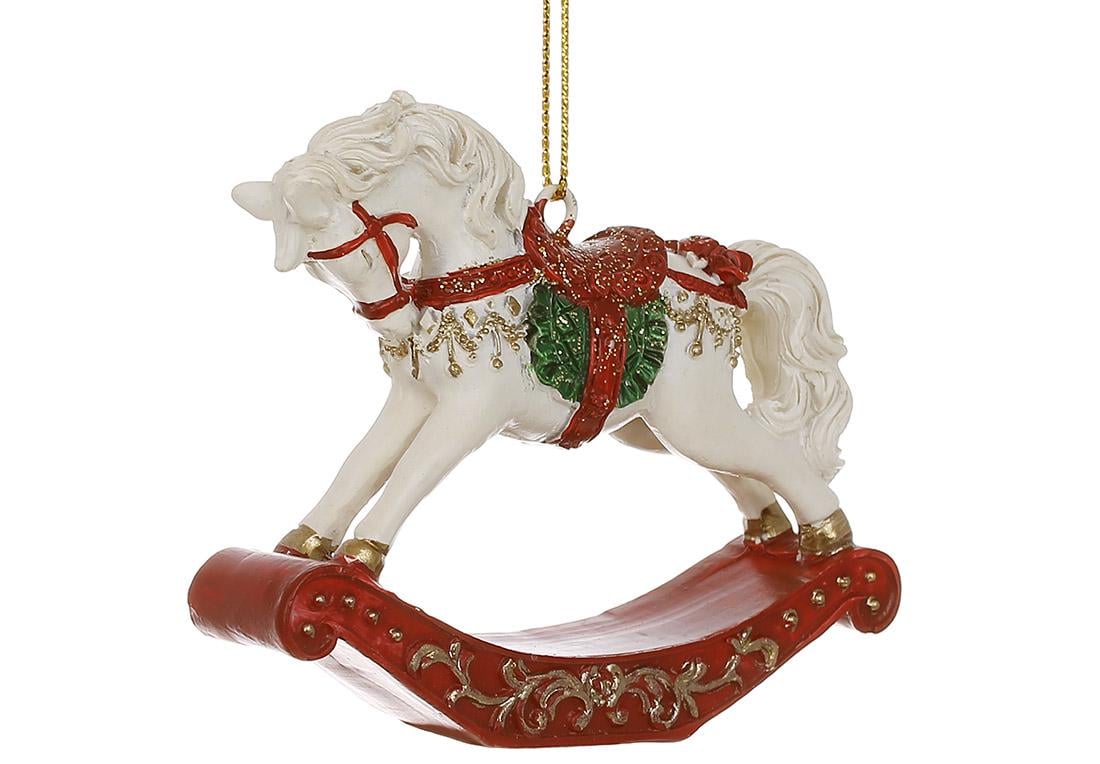 Подвеска новогодняя декоративная BonaDi Лошадка качели 5 см Белый с красным (K07-858)
