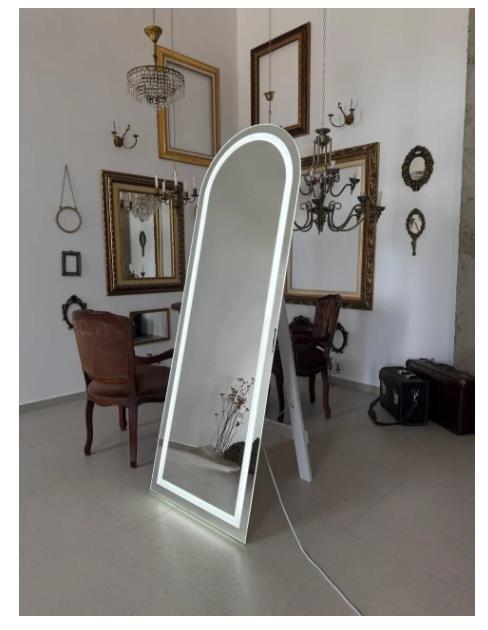 Зеркало овальное арочное безрамное напольное на ножке с подсветкой Arsv 160х60 см Белый (29067468)