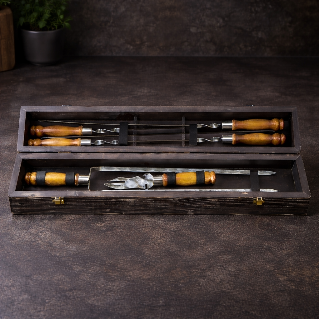 Подарочный набор шампуров Jooki ШашлыКейс темная текстура (10233)