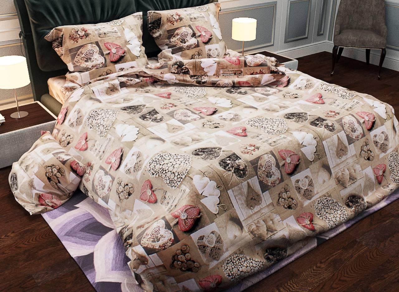 Комплект постельного белья Сердца евро бязь Gold 200x215 см Бежевый (mg202027)