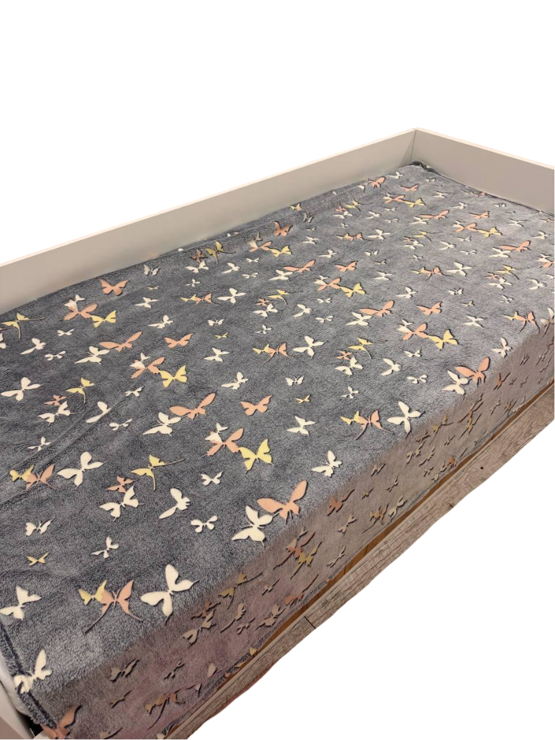 Плед флисовый Бабочки день-ночь 150х200 см Серый (Д-am-pled-svet-009)