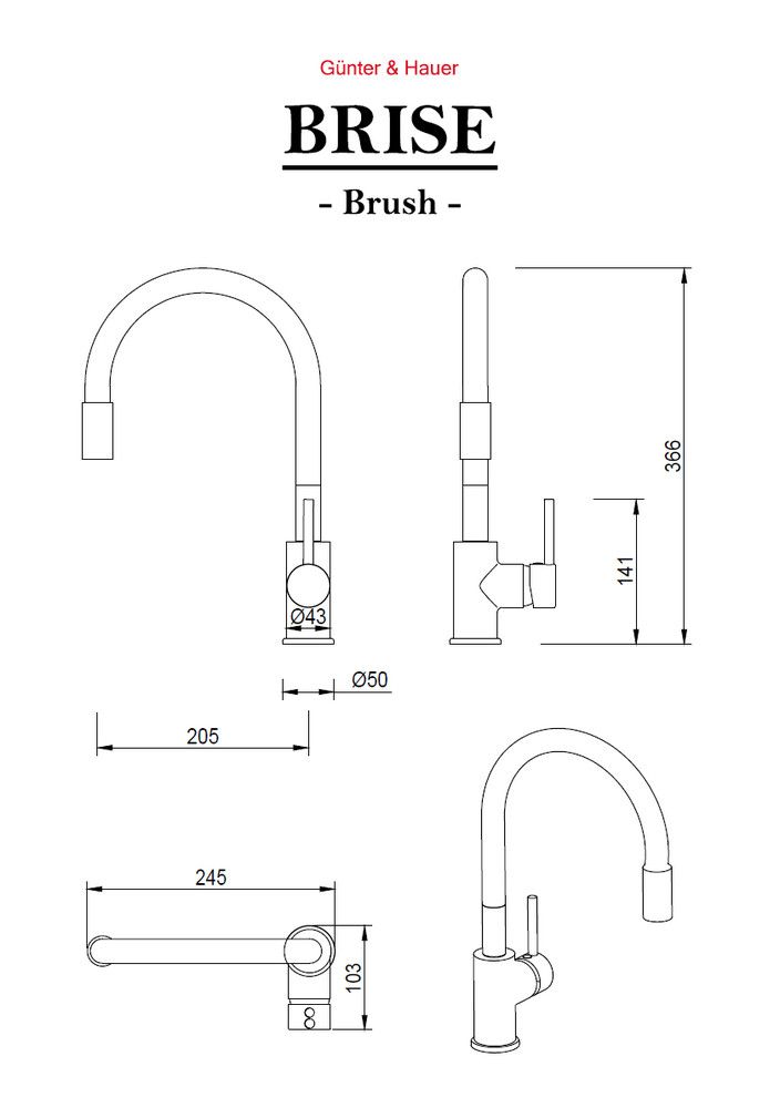 Змішувач кухонний Gunter&Hauer BRISE Brush (7134) - фото 6