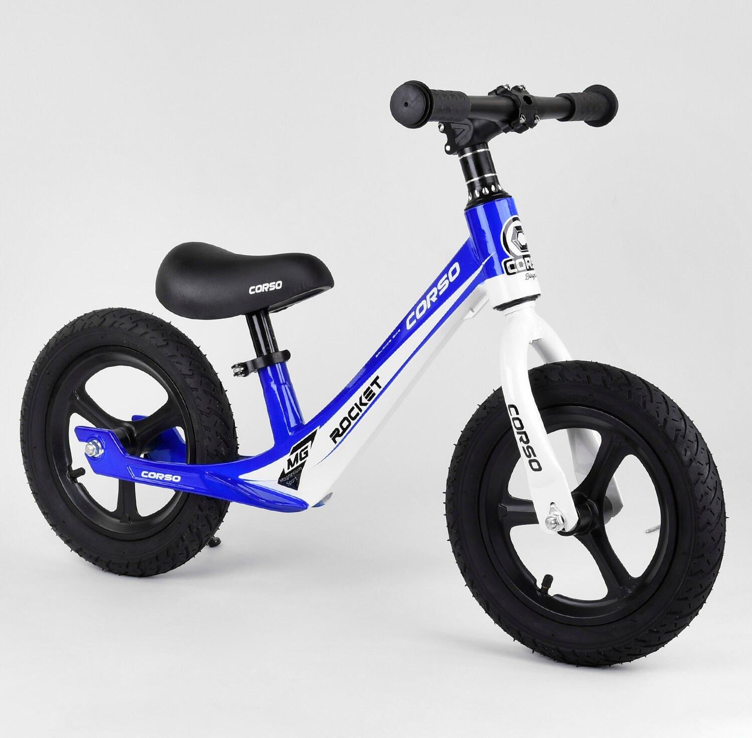 Велобіг дитячий Corso 91649 на магнієвій рамі з підніжкою колеса 12" надувні Синій