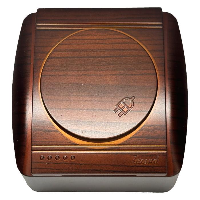 Розетка накладная одинарная с заземлением Lezard Demet IP20 и крышкой Античный кедр (00000005066)