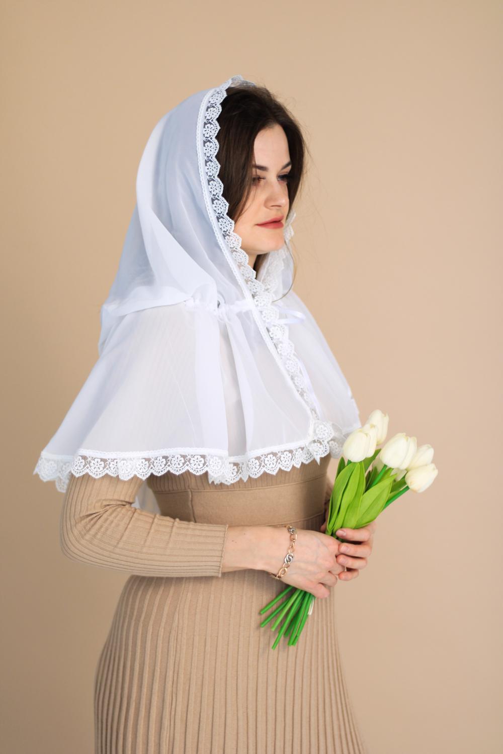 Палантин для храму на голову 80x120 с Ніжно-молочний (п010) - фото 10 Палантин для храму на голову 80x120 с Ніжно-молочний (п010) - фото 10