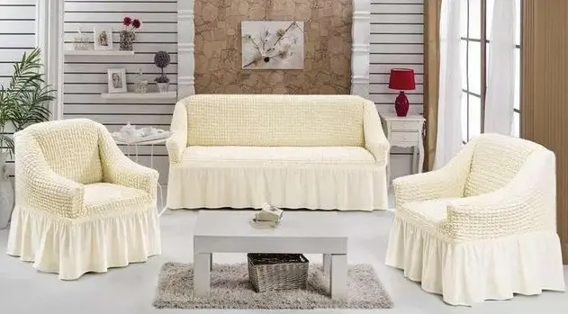 Чехол на диван и два кресла Кремовый (31919432)