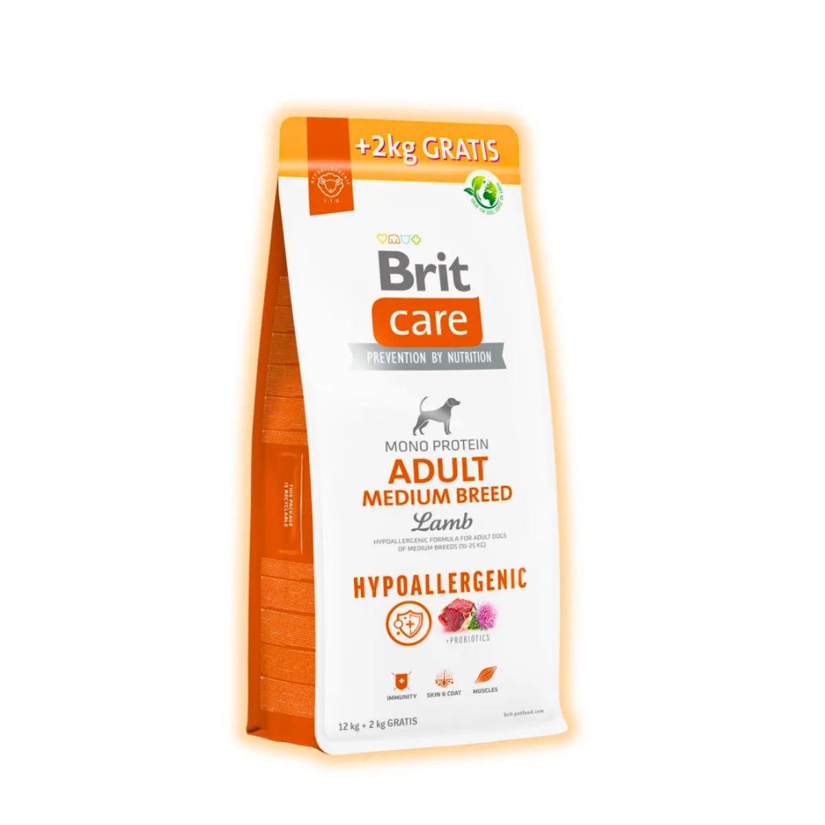 Корм сухой гипоаллергенный Brit Care с ягненком для взрослых собак средних пород 12+2 кг (32512123)