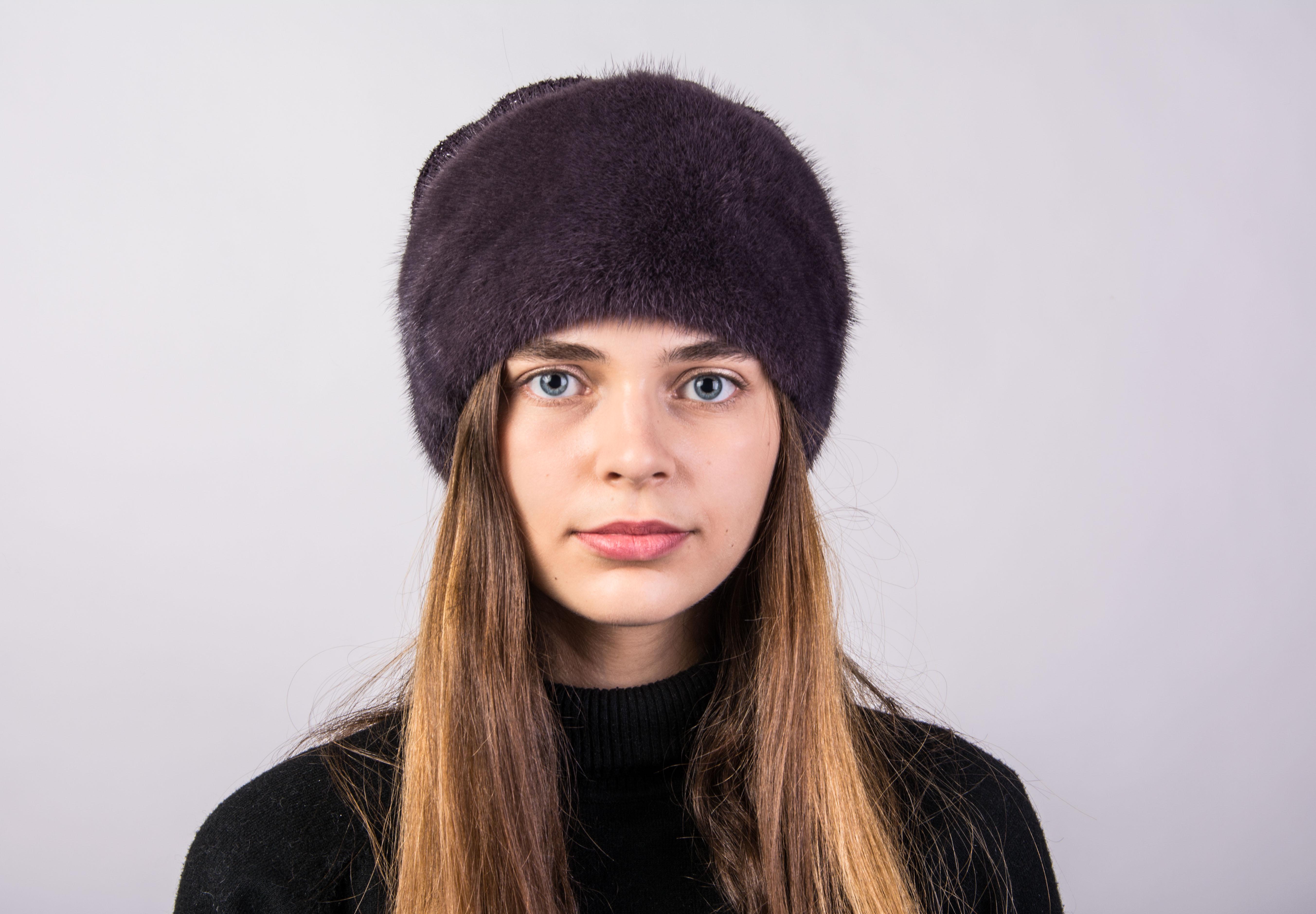 Женская зимняя шапка Меховой стиль Боярка с натуральной цельной норкой XL-XXL Чайная роза (134)