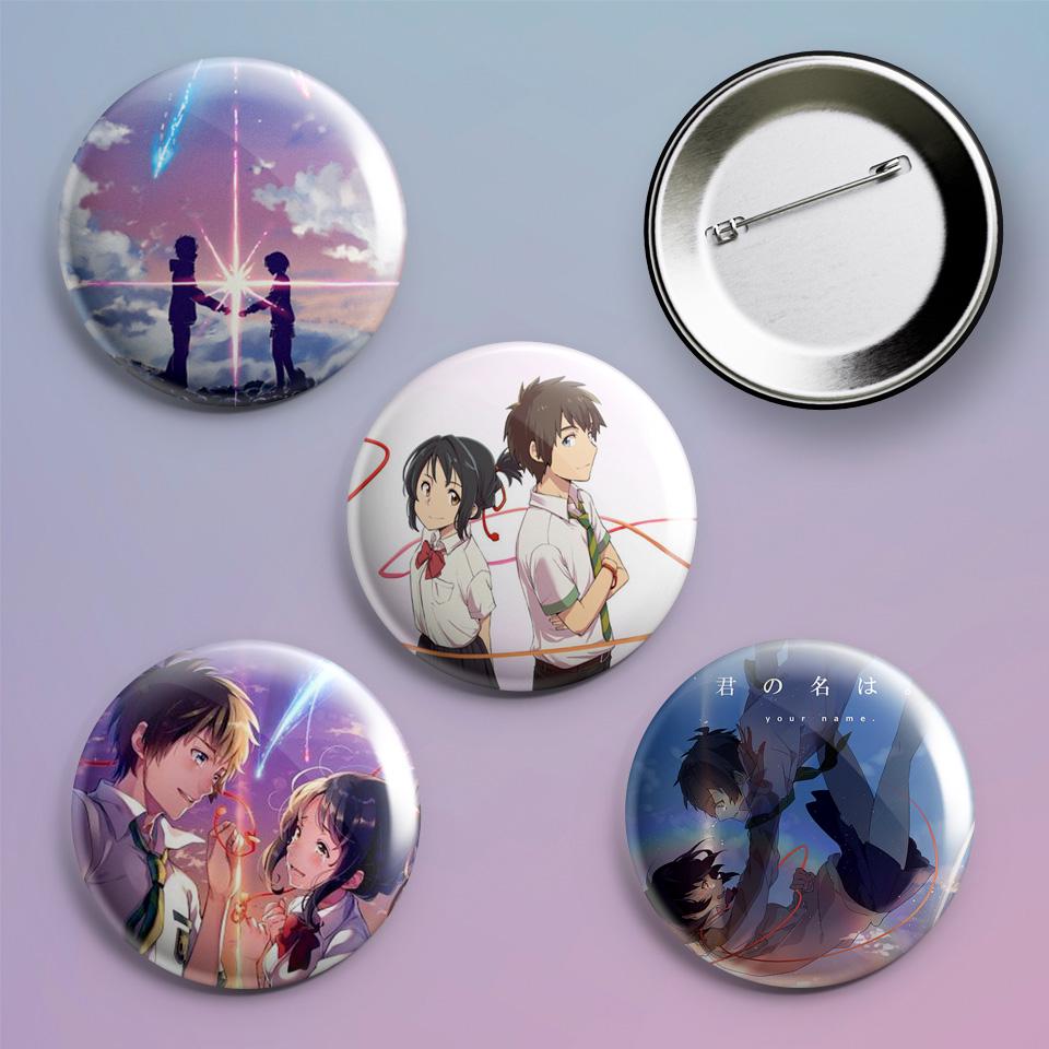 Значки на рюкзак с принтом аниме Твое имя Kimi no Na wa Your Name 4 шт.