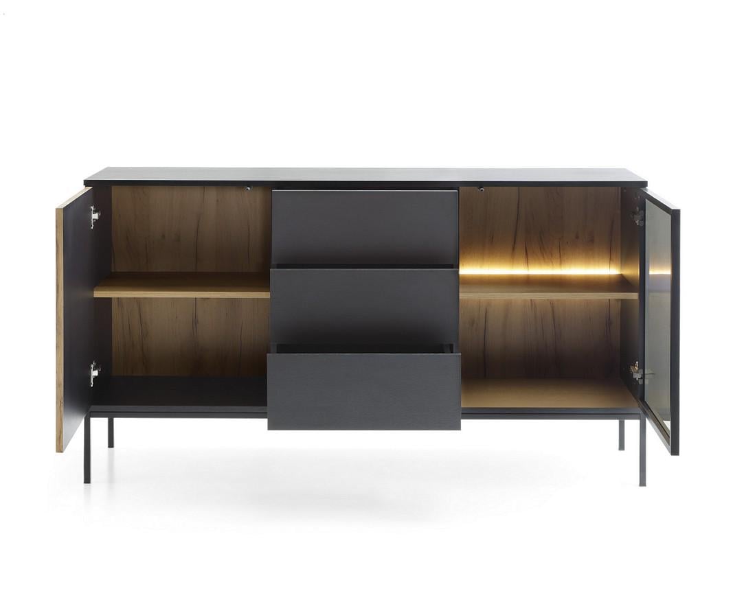 Комод с подсветкой Perfect Home Sento KSZ154 2-дверный с 3 ящиками Черный/Дуб один (PFH-091487) - фото 2