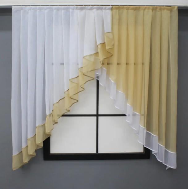 Шторы ламбрекен на кухню шифон 150х150 см Белый/Бежевый (023к 52-0952)