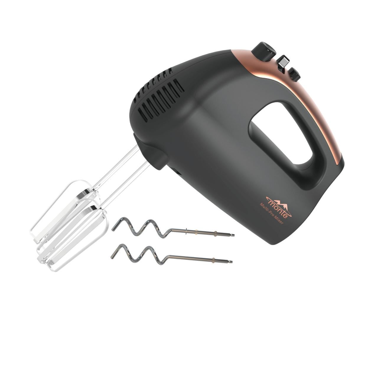 Міксер Monte MT-2007 700 Вт ручний 5 швидкостей/турбо віночки та гаки для замішування Чорний
