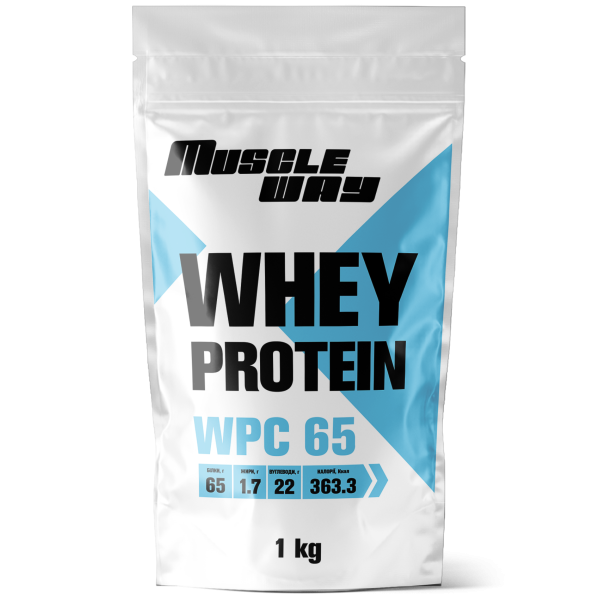 Протеин сывороточный для роста мышц MuscleWay WPC 65 концентрат 1 кг Без вкуса (21-137-WPro-65-1kg)