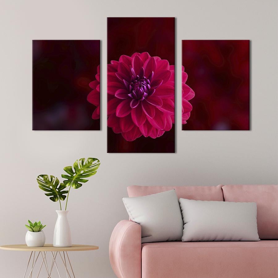 Модульная картина на холсте Триптих Бордовая георгина 141x90 см (215-32)