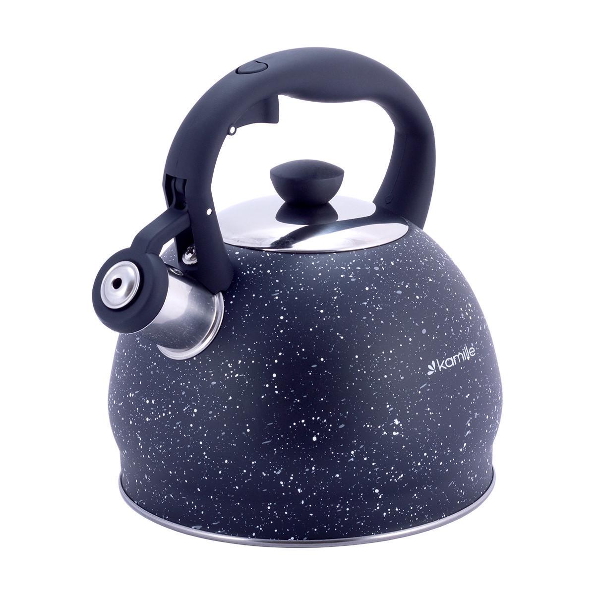 Чайник Kamille з нержавіючої сталі зі свистком і нейлонової ручкою для індукції 2 л