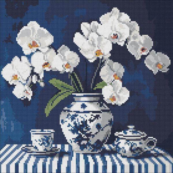 Алмазная мозаика Ideyka Орхидея в фарфоре 40x40 см (Id-AMO8255)